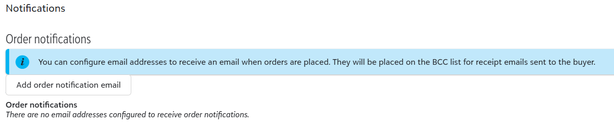The order notification dialog with an email-address field