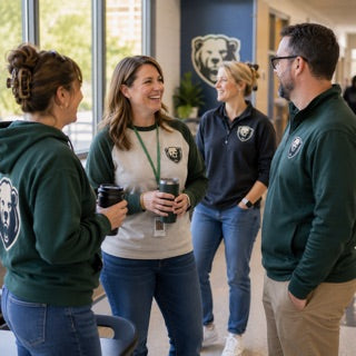 School staff in custom branded apparel