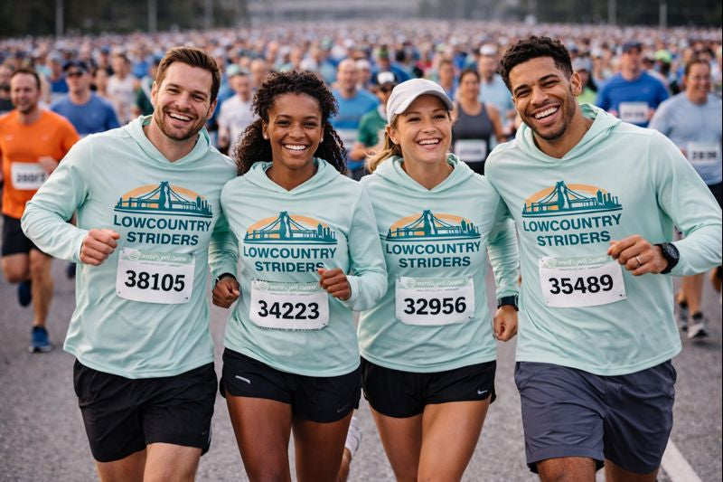 Runners in custom Cooper River Bridge Run team gear