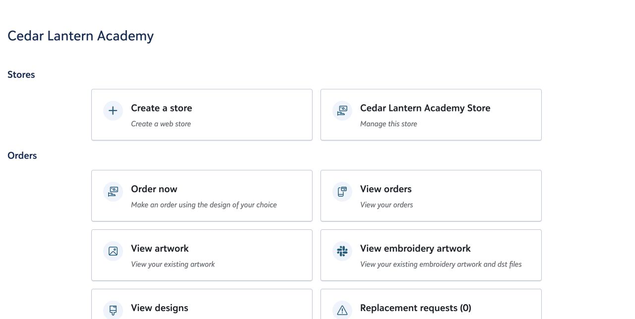 An account dashboard with a store tile labeled Manage this store