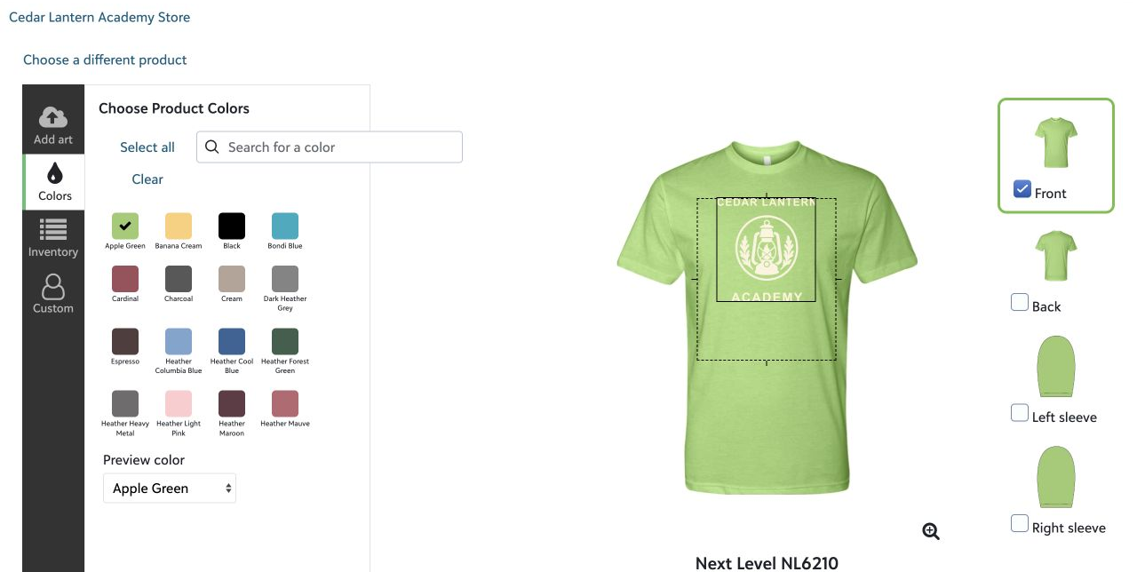 The product builder color selector