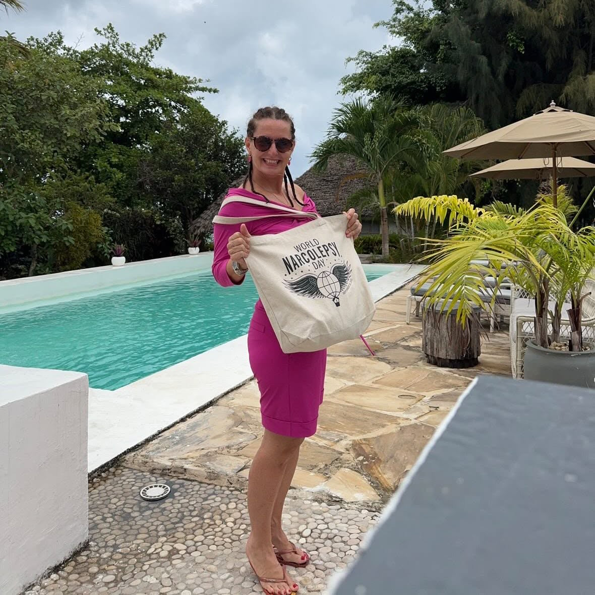 Custom logo tote bag out in the world with a supporter