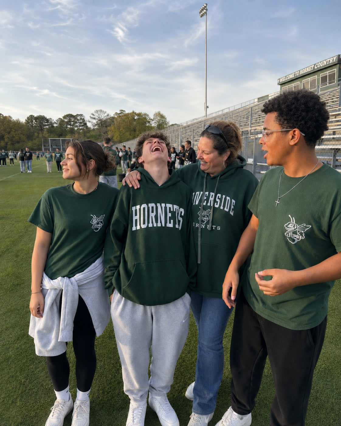 Students cheering together in custom school spirit wear