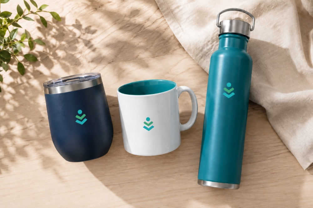 Custom branded drinkware ready for client gifting