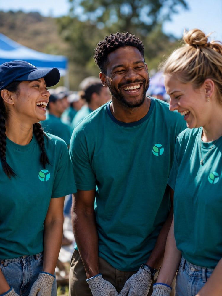 Employees in matching custom branded apparel